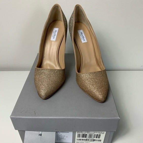 NEW MAXMARA ZELIG Glitter  Gold Pumps Shoes - Picture 2 of 8